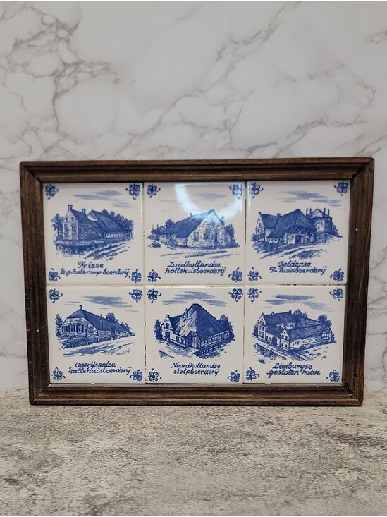Delft Other - Vintage Dutch Farmouse framed tiles tray delft blue